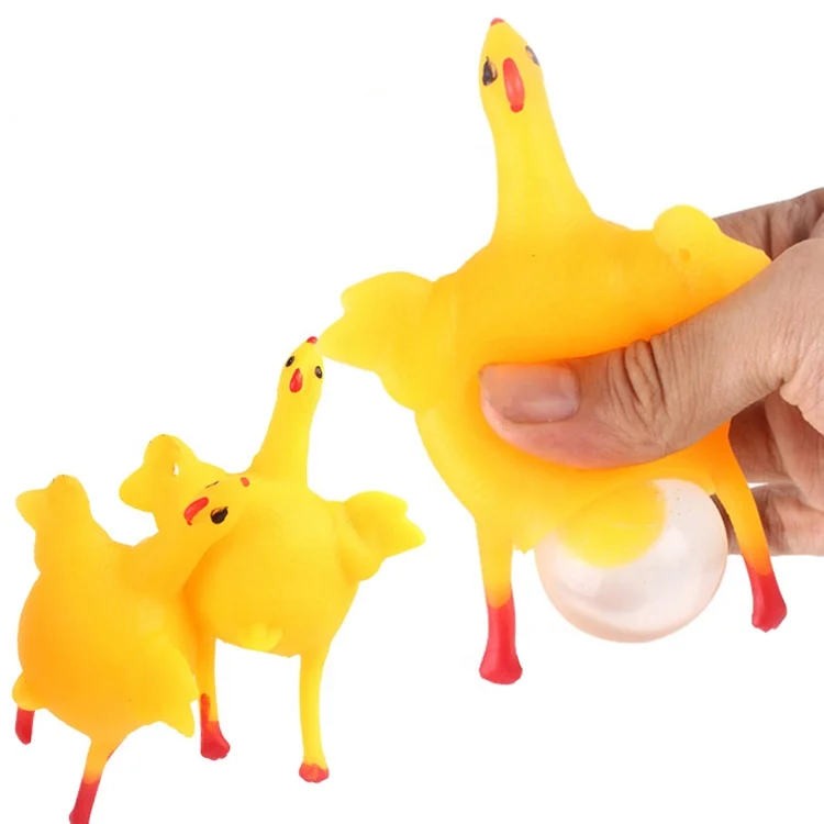 Halloween Day Funny Toy Chicken Egg Laying Hens Crowded Stress Ball Keychain 3D Rubber Keychain