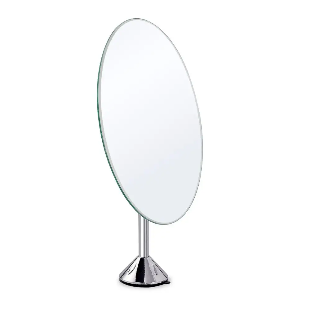 One  side Frameless Oval  Desktop Vanity Mirror with Suction Cup and Removable Small Magnified Mirror