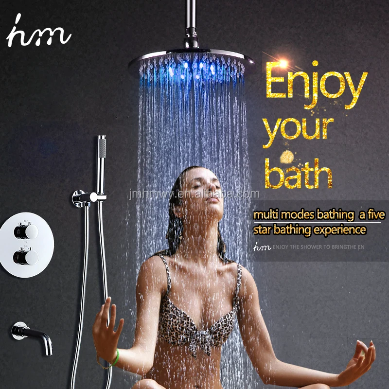 Conceal LED Shower Set With 10 inches Brass Shower Head + Hand Sprayer + Thermostatic Mixer Tap