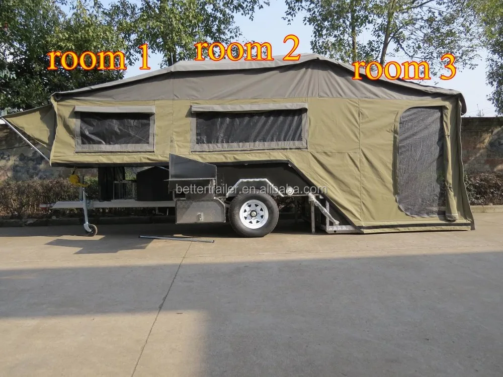 automatically open three room box tent trailer