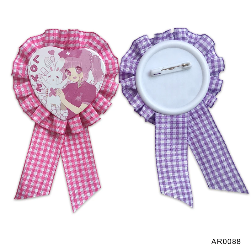 Factory Price lovely Anime printed Heart Button Badge Rosettes Ribbons Awards