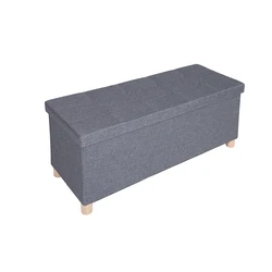 BSCI Factory Dark Grey Indoor Folding Foot Rest Stool Storage Linen Chest Ottoman Bench Folding Storage Ottoman with Tray