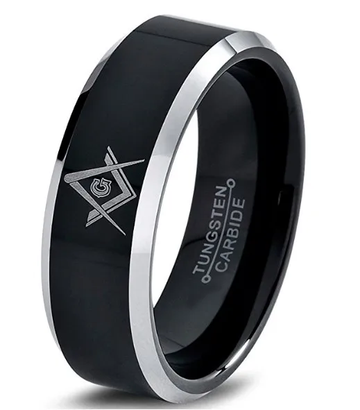 Tungsten CNC 8mm Ring Comfort Fit Black Grey Beveled Edge Brushed Polished Wedding Ring For Men Women