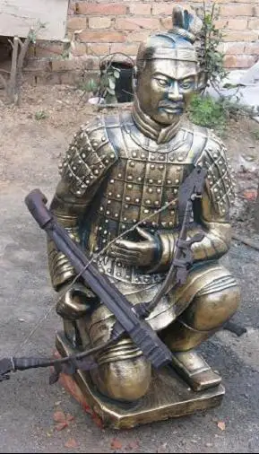 Antique Chinese Garden Bronze Kneeling Terracotta Warrior Statue Sculptures