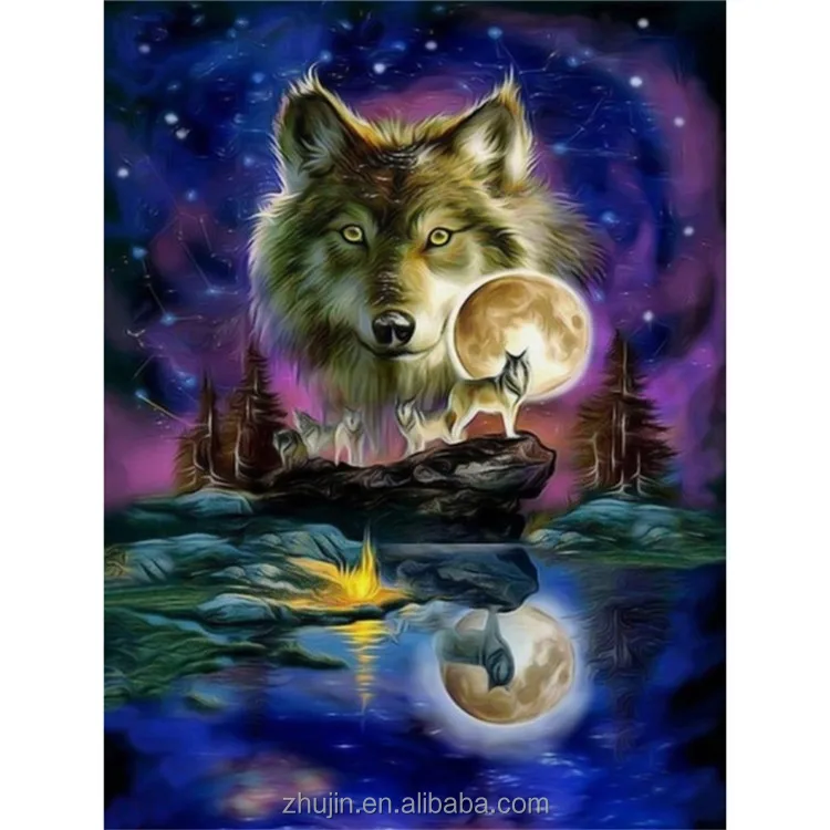 Wolf 3d picture round diamond diy paint by numbers chinese painting supplies