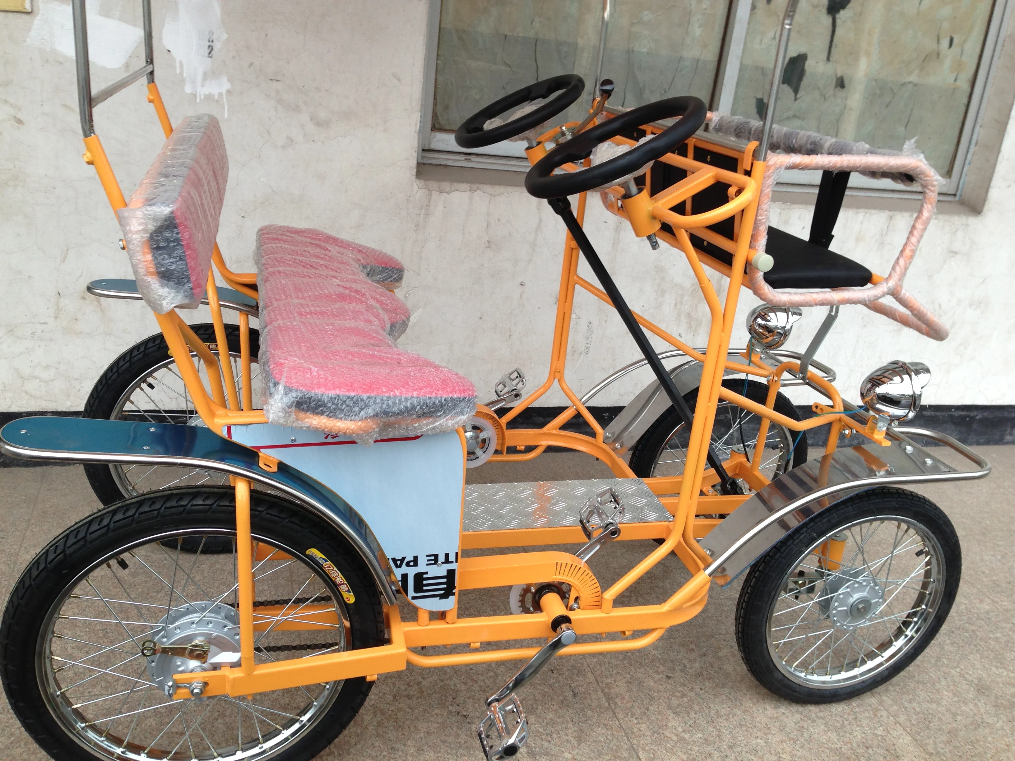 special transportation 2personS 4wheels  SURREY BIKE WITH LED LIGHT AND FRONT BABY SEAT  SURREY QUADRICYCLE