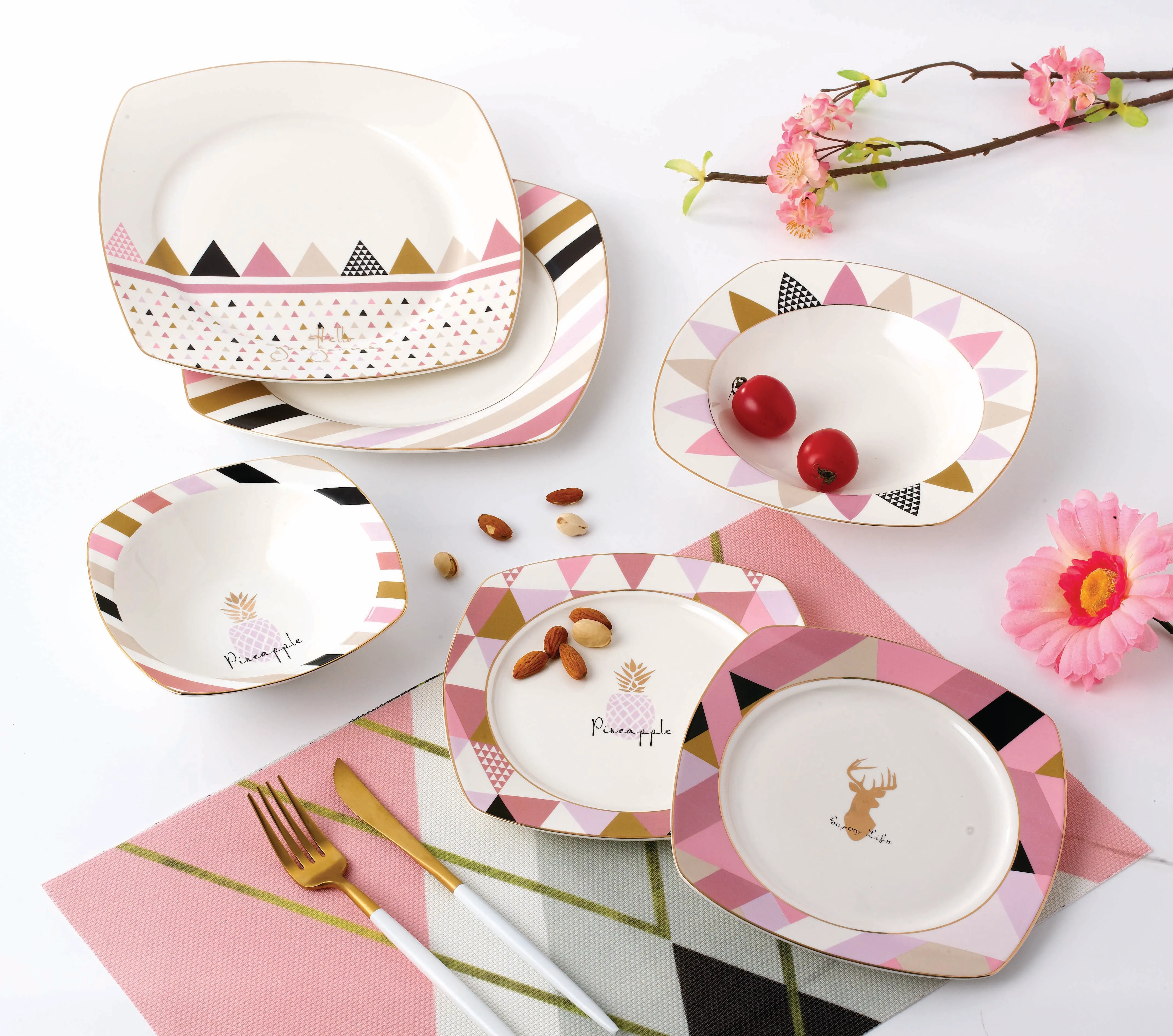 Горячая распродажа! Золотистого цвета, с ободком, красочные простой new bone, Китай (материк) Красочные Дешевые обеденные тарелки для супа квадратная пластина