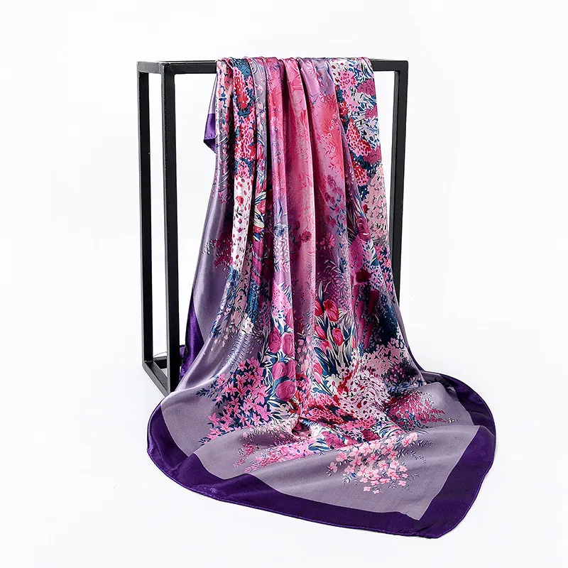 High-end Classical Women Flower Print Female Square Shawl Scarf