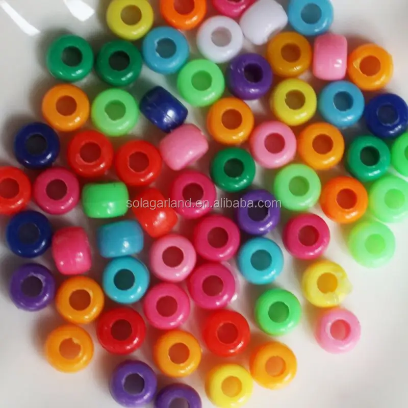 Cheap Wholesale 6*9 mm Plastic Barrel Opaque Pony Beads Large Hole spacer Beads for Children Kids Craft Findings