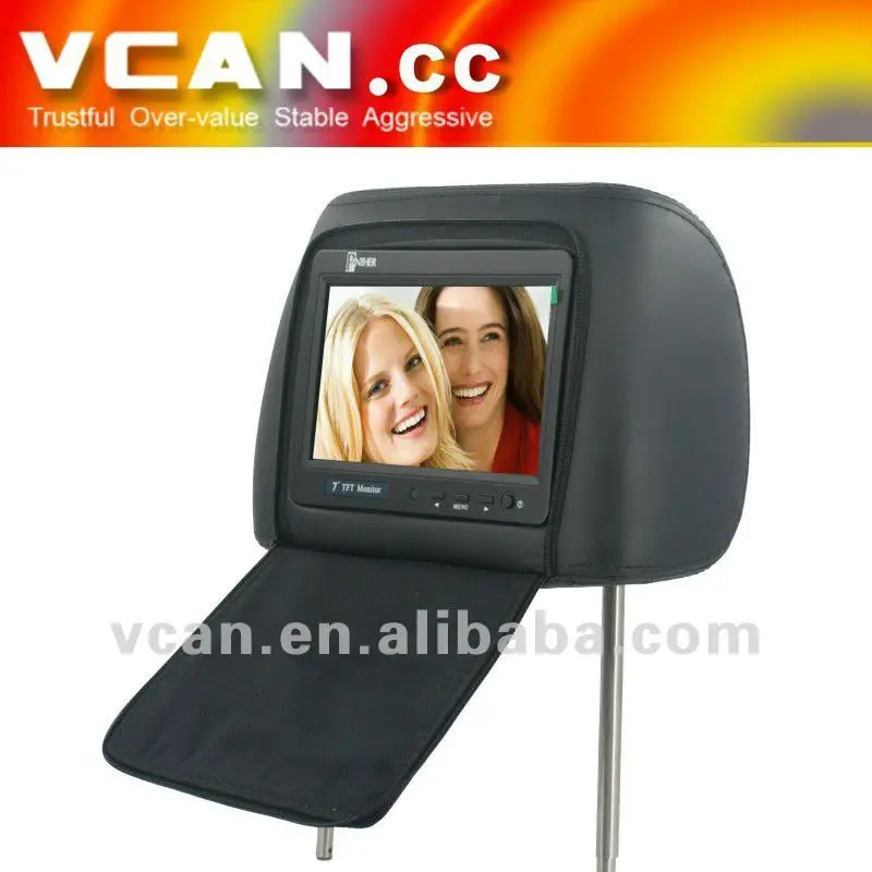 7 inch pillow bag with zipper and LED backlight TM-705H car pillow headrest monitor for dvd player automobile cheapest