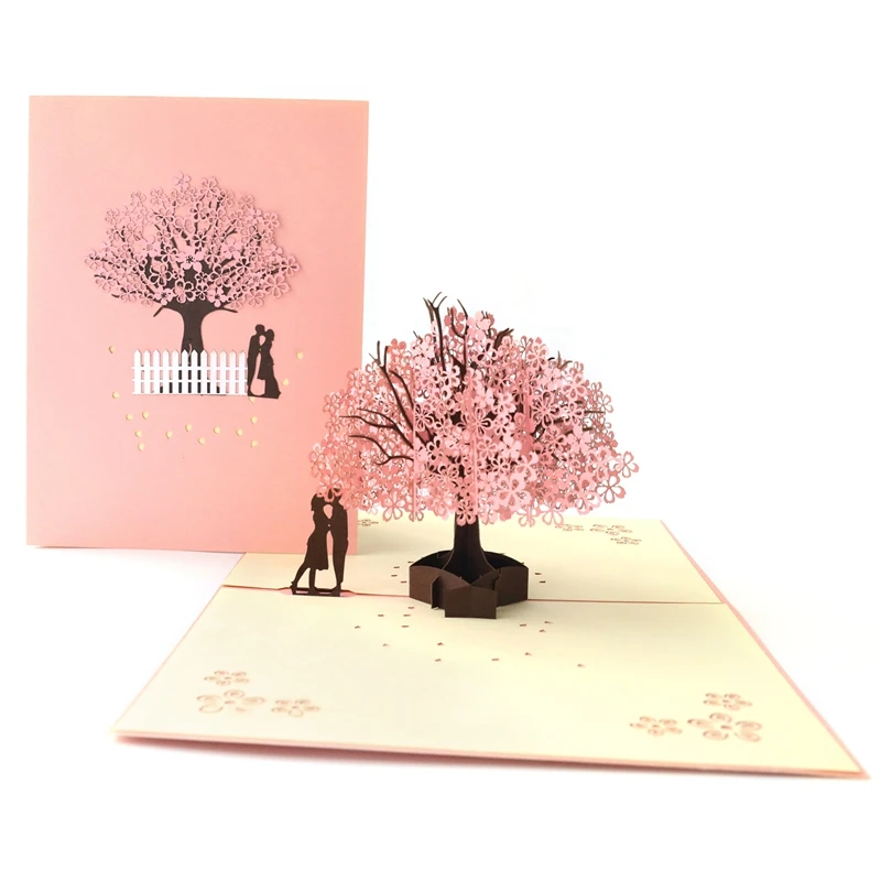 
Laser cutting Cherry trees pop up greeting cards with customise envelope 