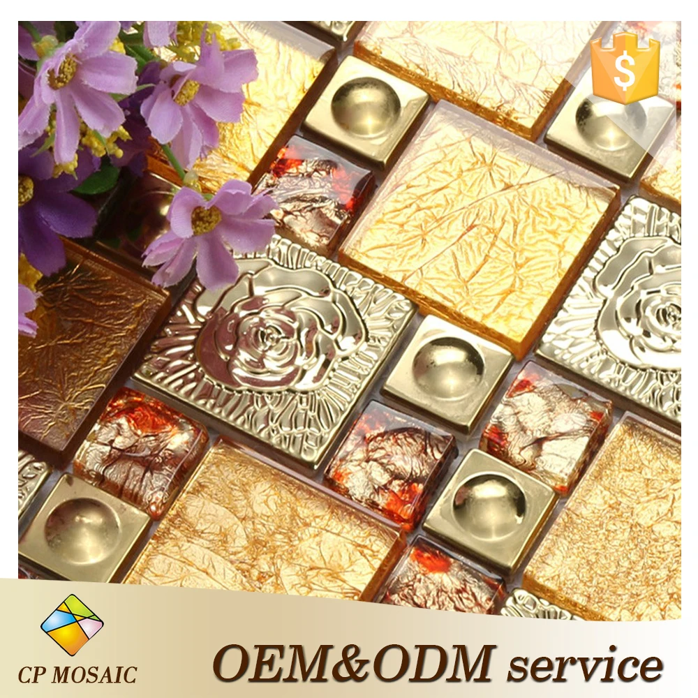 2017 New Gold Foil And Electroplate Glass Mosaic Tile For Wall Decoration