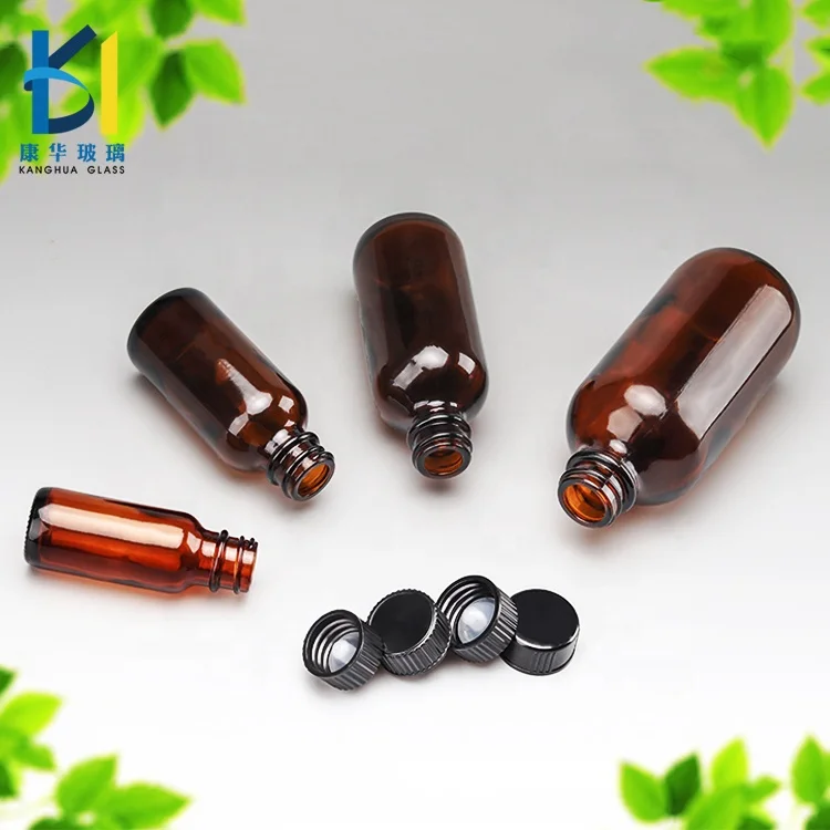 500ml 240ml 4oz Amber Boston Round Glass Bottle with Black Lid