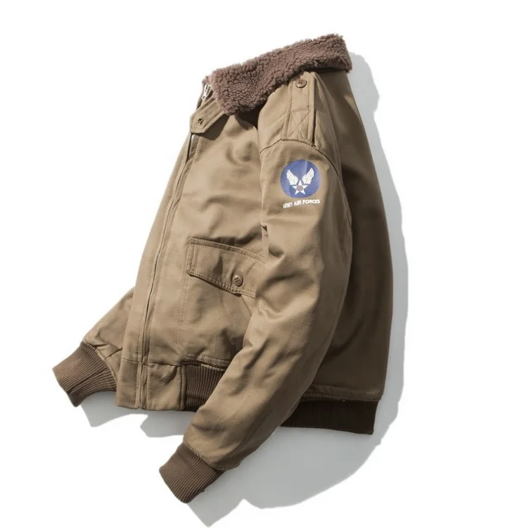 sherpa denim slim fit bomber Winter European And American Bomber Lamb Fur Lining Big Jacket OEM Suede Leather Jacket Men