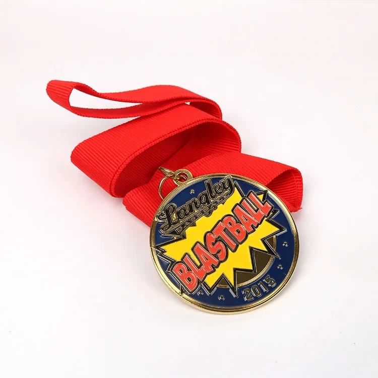 Round Glitter Zinc Alloy Design Custom 3D Enamel Engraved Die Casting Sports Award Metal Medal with Fabric Ribbon