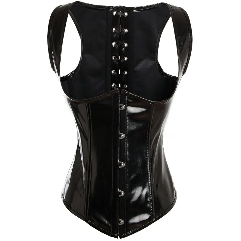 Black Glossy PVC Leather Underbust Corset Vest Boning slimming xxl sexy leather corset