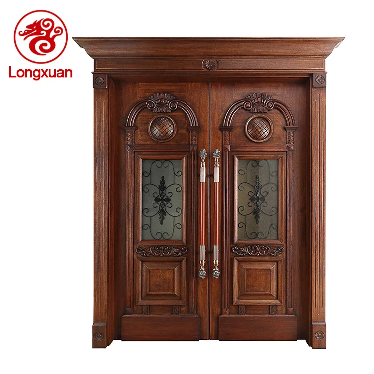double doors design solid wooden door with aluminium lines