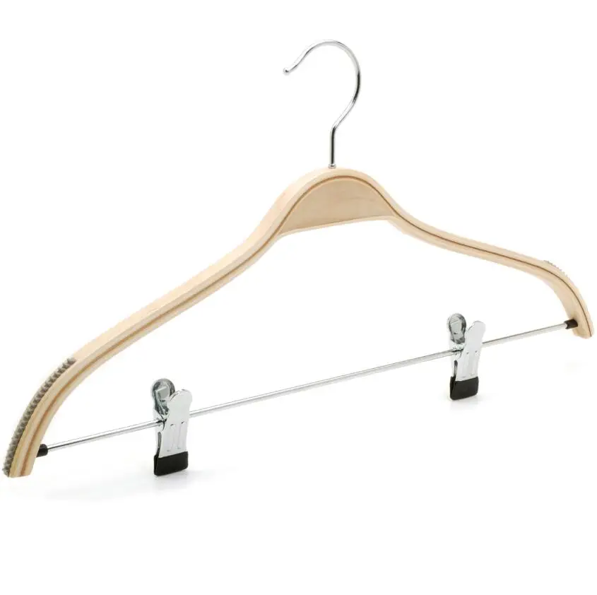 Natural laminated suit hangers (Round anti slip bar or clips and be added)