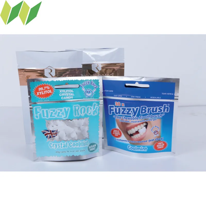 stand up pouch bag for ginger / xylitol crystal candy / mints packaging bags