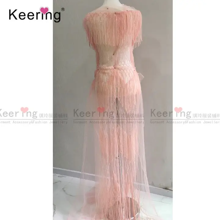 Fashional Improved Bridal Jewelry Sexy Set  Pink Rhinestone Bridal Applique With Fringe for ladies evening party dress WDP-116