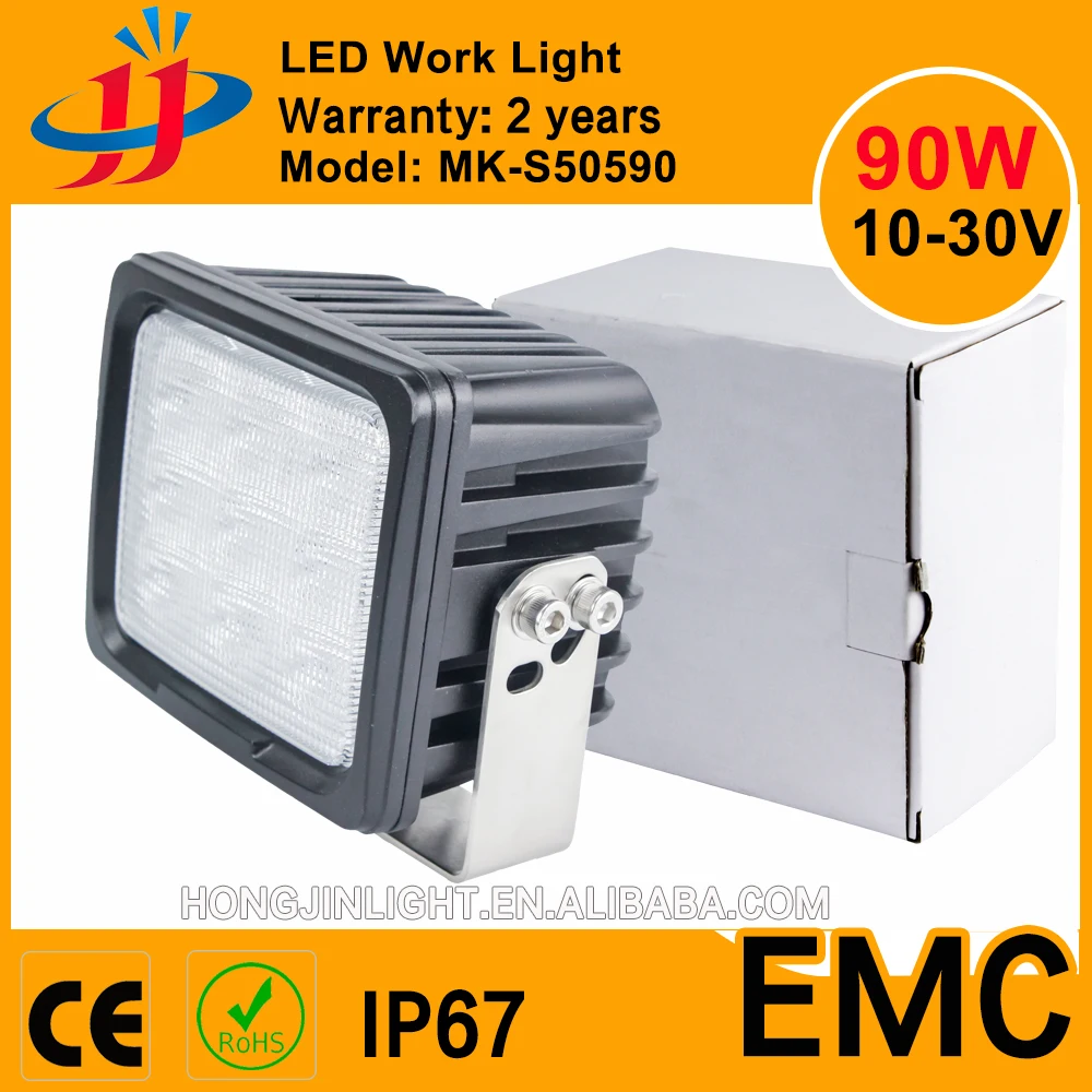 High Quality 7inch Square 90W LED work light for heavy Vehicle