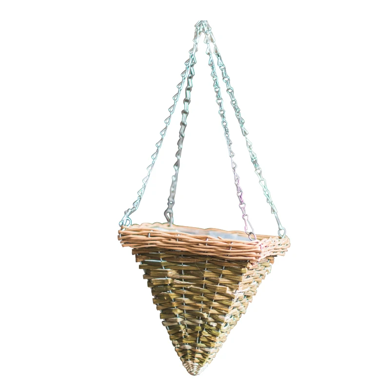 Cone shape hanging basket hand woven cheap wicker hanging basket for sale