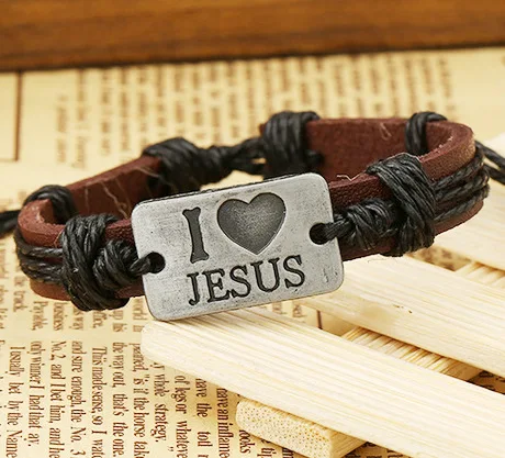 New Classic Unisex Christ I Love Jesus Cord Leather Bracelet For Gift