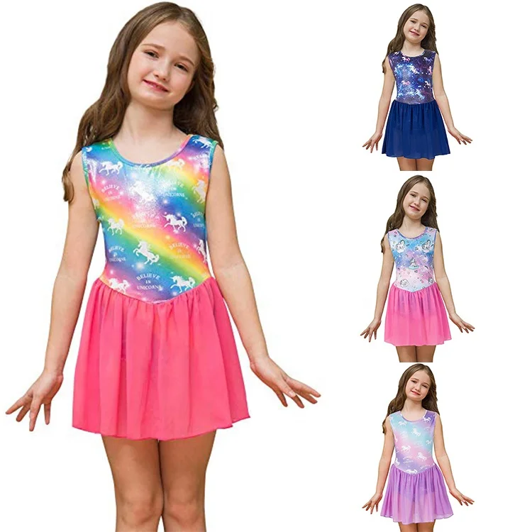 Gymnastics Wrap Skirted Leotards for Girls Kids Sparkle Rainbow Unicorn Gymnastic Skirt Dance Ballet Dress