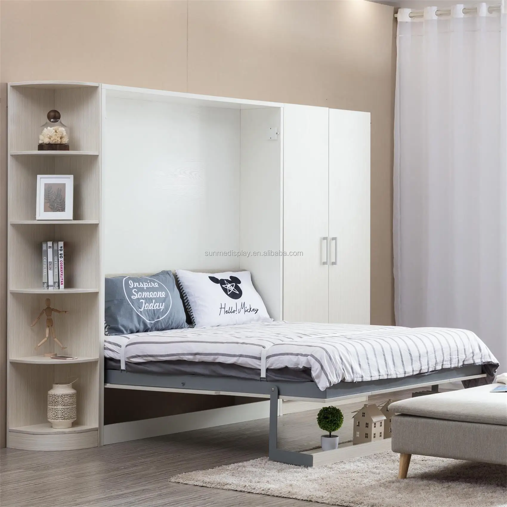 Multifunction foldable wooden saving space  spring mechanism smart bedroom furniture wall bed murphy beds