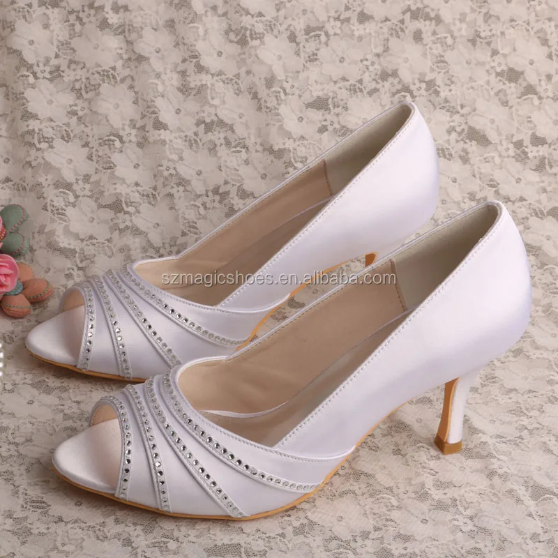 Wedopus White Wedding Heels Shoes with Crystal