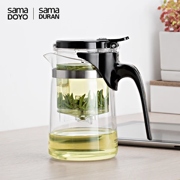 Hot Sale Samadoyo Food Grade Material Transparent Glass Green Tea Pot 500ml Heat Resistant Glass Teapot with Infuser