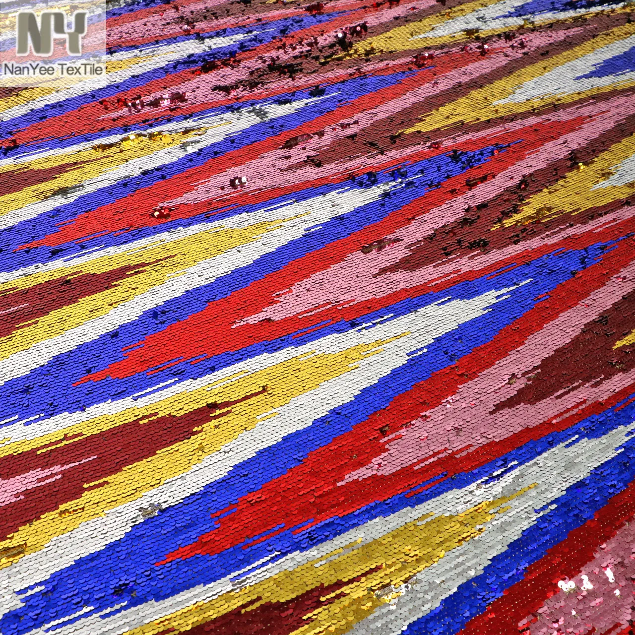 Nanyee Textile New Rainbow Stripe Multicolored Sequin Fabric