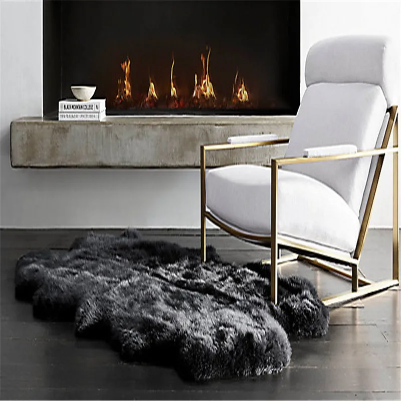 100% Genuine New Zealand Lamb Skin Fur and Colorful Mouton Rug Handmade Adults Rectangle Anti-slip Wool / Silk Hand or Dry-clean
