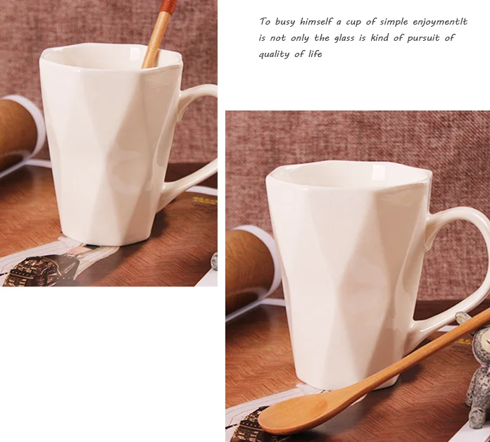 Pure White Ceramic Cup Creative Simple Shape Rhombus Coffee Cup