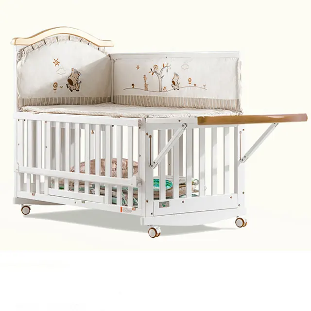 Convertible Wooden Baby Cot Bed Cradle Crib Multi Functional Free Mosquito Net