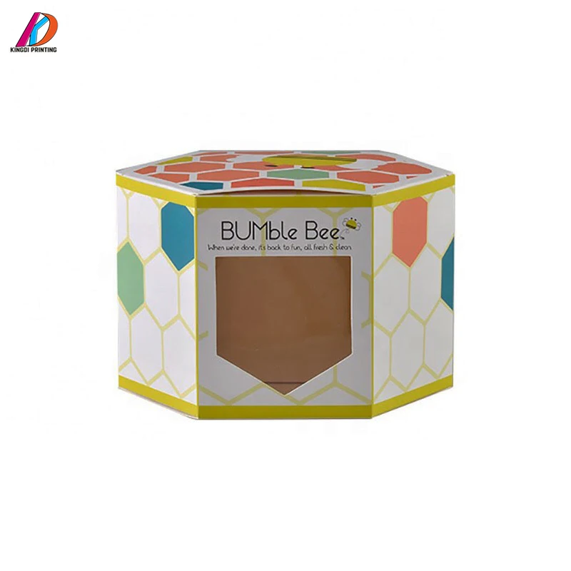 Logo Printed  Hexagon Honey Bee Packaging Box with Clear Window