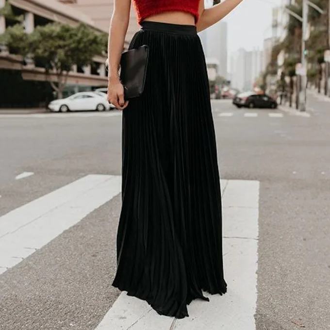 
Elegant Women Long Skirts Ladies Fashion Pleated Skirts Girls Chiffon Skirts 