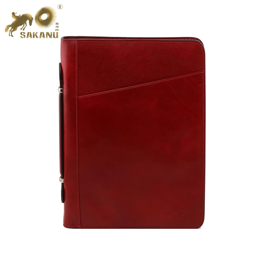 leather document case A4 portfolio with rings and handle