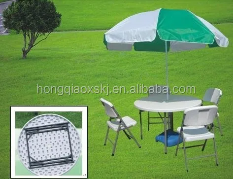 Outdoor used modern plastic foldable small round table with umbrella