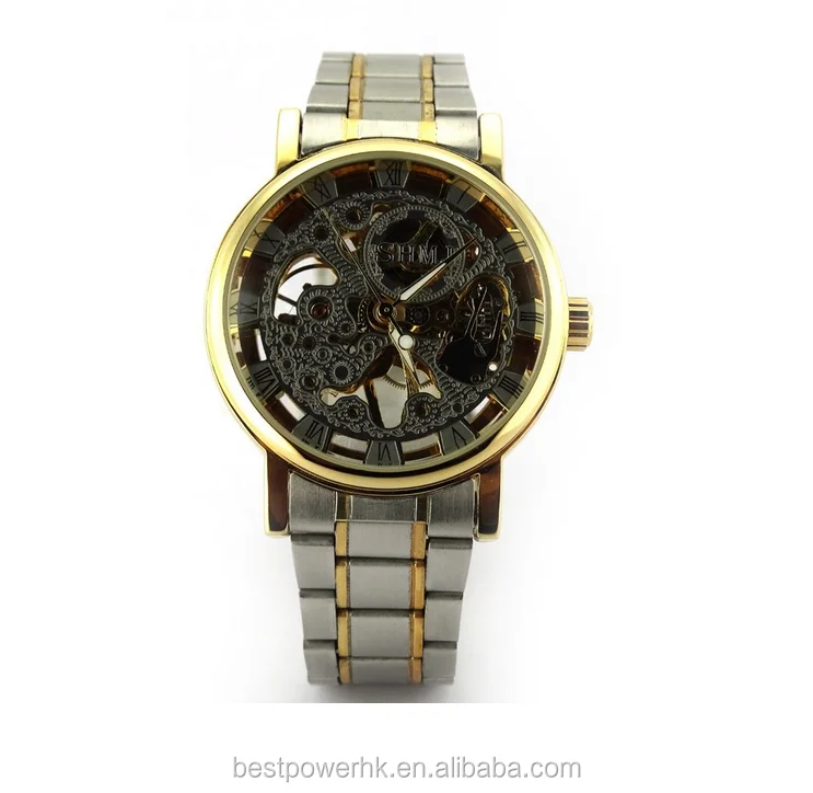 Newest Luxury Stainless Steel Golden Case Mechanical automatic Skeleton Men Watch 2019
