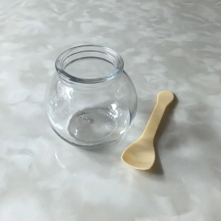 200ml Round Ball Pudding Glass Jar, Candy Beverage Glass Gottle, Pudding jar with PE lid