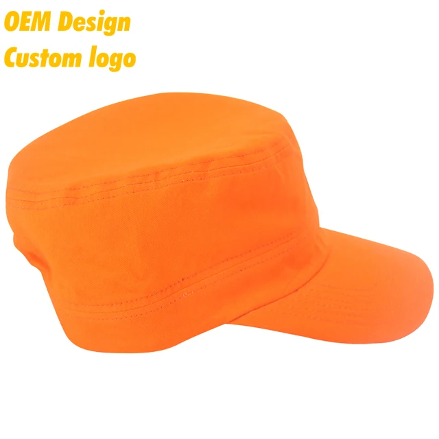 Manufacturer Young CVC Plastic Closure Pre-curved sports Photo print Orange Mid crown Military cap hat for girls