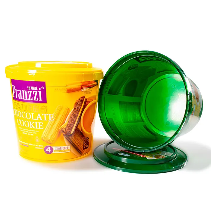 5.2L IML round plastic tub with handle  plastic IML biscuit packaging container bucket with tamper evident proof