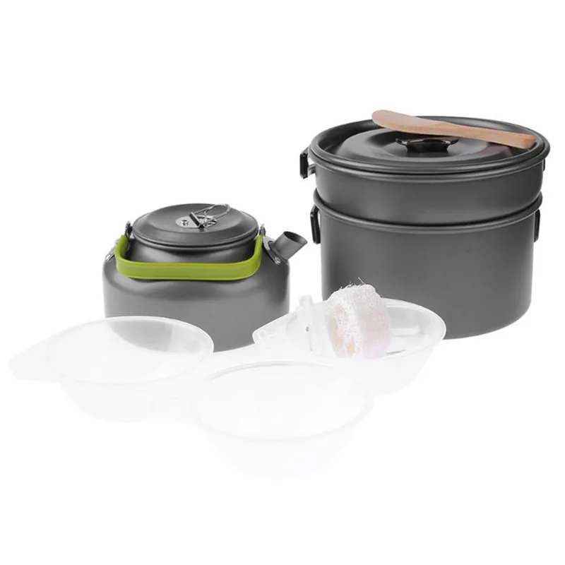 
Anodized aluminum non-stick camping pot outdoor camping mess kit with tea pot for 2-3 people 