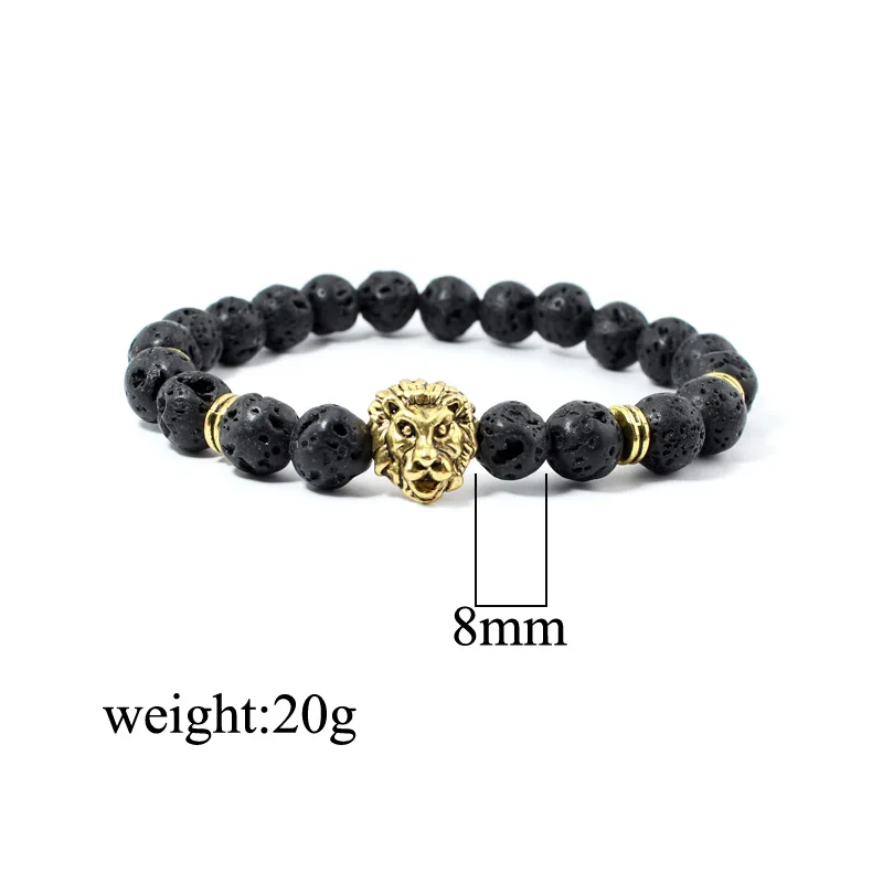 8mm lava stone beads alloy lion head fox head decoration bracelet men jewelry accessories bracelet