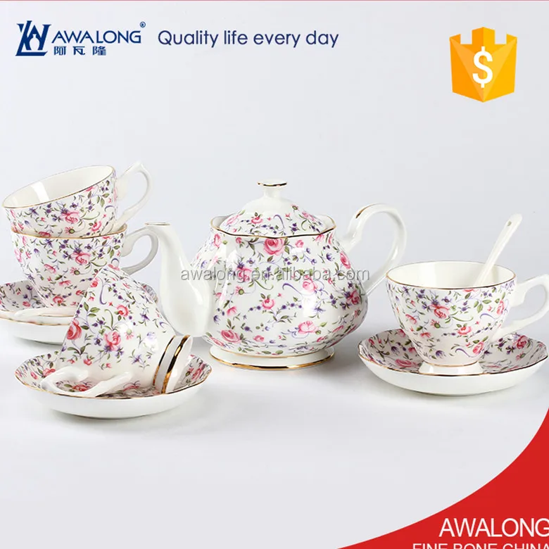 Garden tea gift set for family / fine bone porcelain 4 sets cups saucers tea pot set
