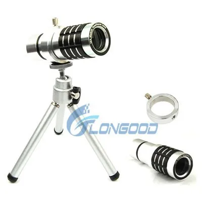 Custom Aluminum 12X Zoom Telescope Mobile Camera Lens+Tripod For Iphone6