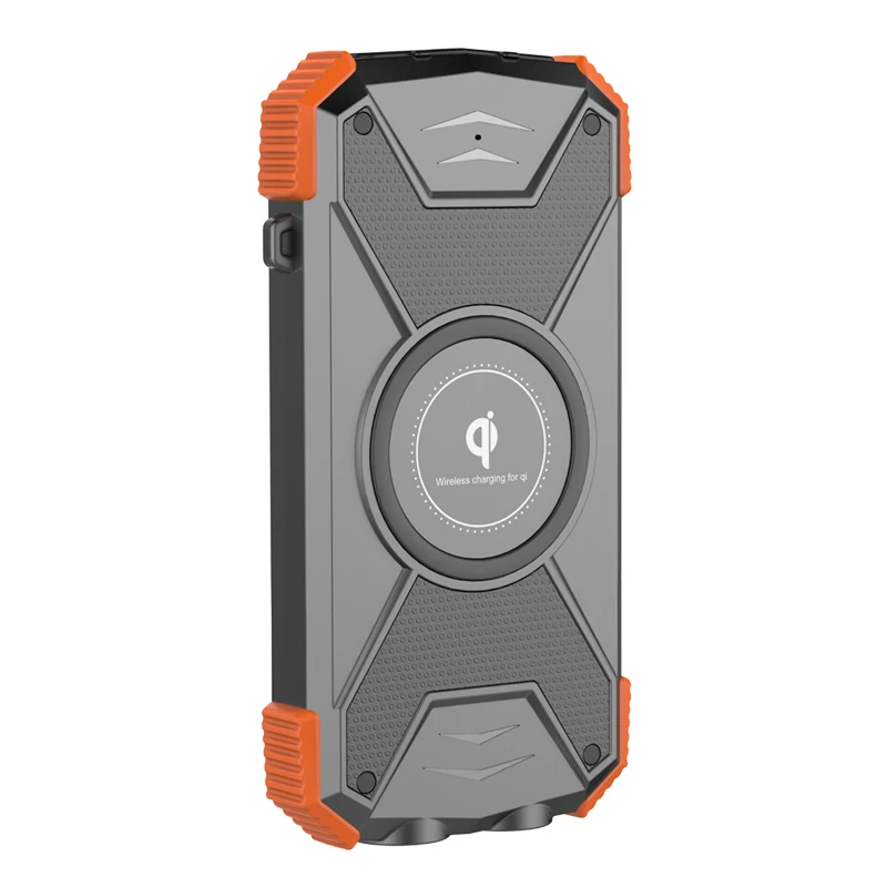 QI wireless charging standard Solar power bank charger 10000mah with anti-shock silicone and LED lights non-slip pad Qi symbol