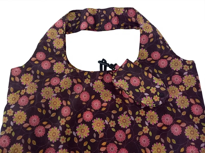 Eco Cheap Reusable Bag Fabric Folding Polyester Shopping Bag Floral Pattern Printed Ecobag