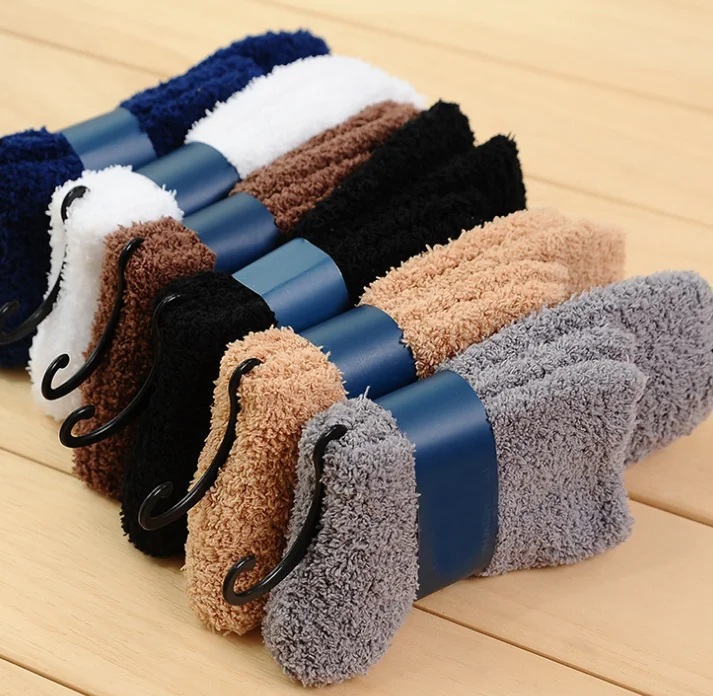 
Popular cozy fuzzy crew socks pom pom yarn Fluffy Multi Color Thermal Warm cozy home socks men 